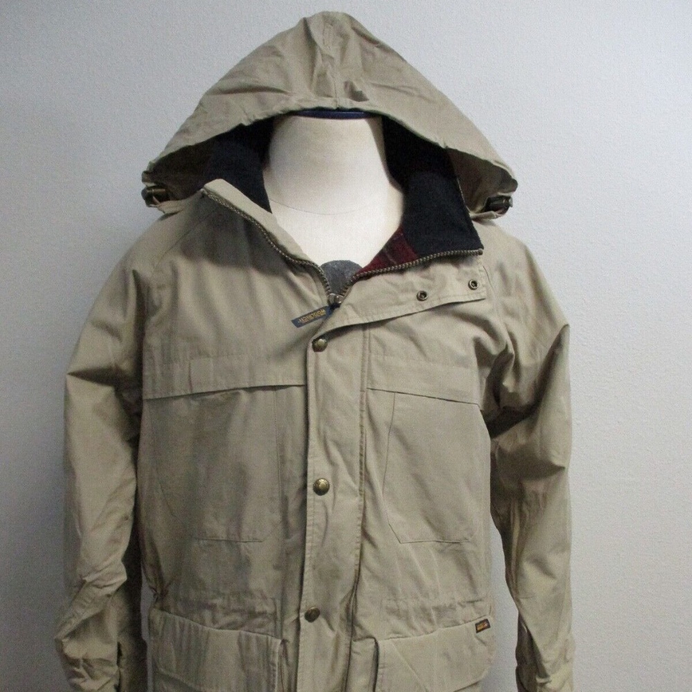 Woolrich Hooded Parka Storm Coat Jacket Khaki Tan Mens Size L